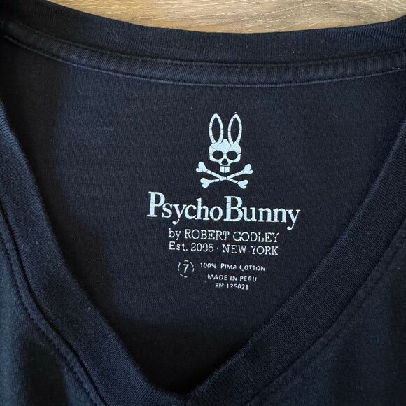 Psycho Bunny Mens Black Classic Skull Logo V Neck Black Shirt Size Large Luxury - Picture 3 of 5